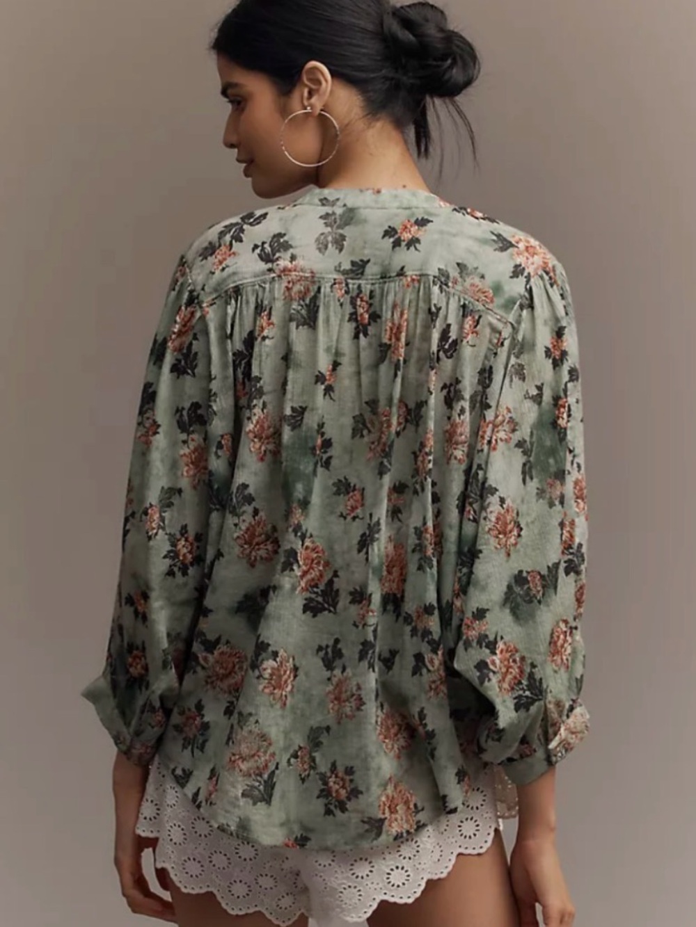 Anthropologie Mint Green Floral Button-Front Blouse - Picture 2 of 5